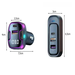 Transmiter bluetooth samochodowy fm 3x usb typ c adapter ładowarka-5907451374023