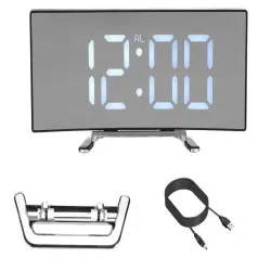 Zegar cyfrowy elektroniczny budzik białe led termometr lustrzany-5907451342534