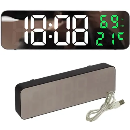 Zegar elektroniczny cyfrowy led budzik termometr lustro stojący usb-5907451368572