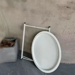 Stolik okrągły biały kawowy metalowy składany z tacą na taras balkon-5907451372982