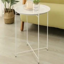 Stolik okrągły biały kawowy metalowy składany z tacą na taras balkon-5907451372982