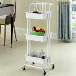 Półka łazienkowa szafka kuchenna regał mobilny na kółkach 3 poziomy biała-5907451372968