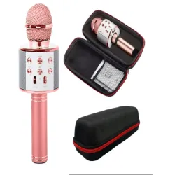 Mikrofon bezprzewodowy bluetooth głośnik karaoke okrągły z etui-5907451370865