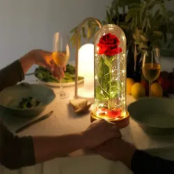 Wieczna róża w szkle czerwona prezent led świecąca na okazję dla kobiet-5907451356814