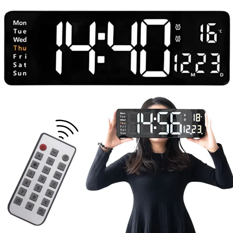 Zegar alarm elektroniczny cyfrowy led wiszący data temperatura budzik-5907451370636