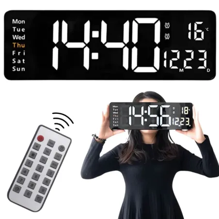 Zegar alarm elektroniczny cyfrowy led wiszący data temperatura budzik-5907451370636