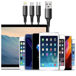 Kabel usb 3w1 1.2m do telefonu przewód lightning iphone micro usb-c-5907451355855