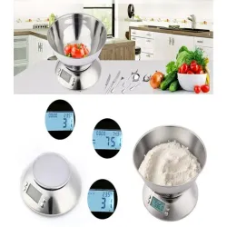 Waga kuchenna elektroniczna cyfrowa z misą 5kg lcd srebrna metalowa-5907451361344