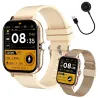 Smartwatch zegarek damski męski gumowy pasek sport BT rozmowy złoty-5907451378137
