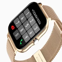 Smartwatch zegarek damski męski gumowy pasek sport BT rozmowy złoty-5907451378137