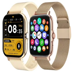 Smartwatch zegarek damski męski gumowy pasek sport BT rozmowy złoty-5907451378137