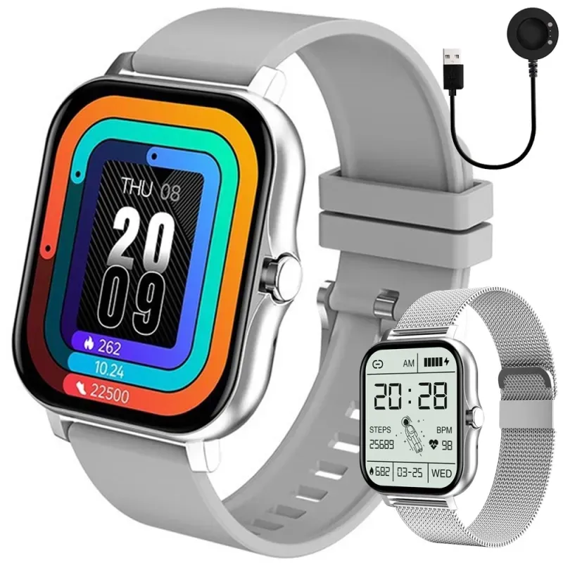 Smartwatch zegarek damski męski gumowy pasek sport BT rozmowy złoty-5907451378120