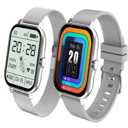 Smartwatch zegarek damski męski gumowy pasek sport BT rozmowy złoty-5907451378120
