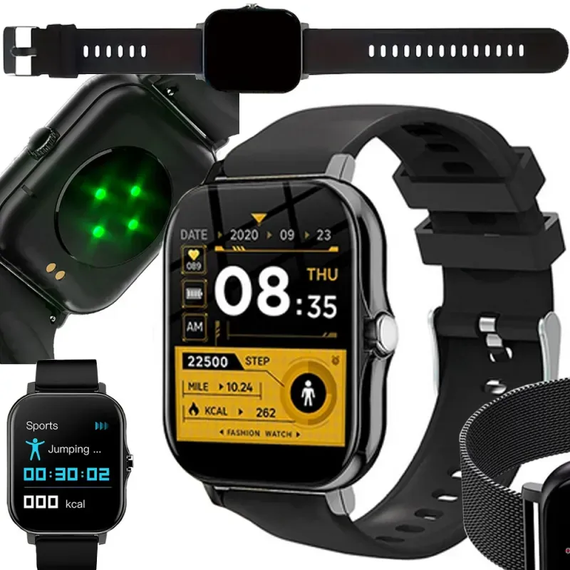 Smartwatch zegarek damski męski gumowy pasek sport BT rozmowy czarny-5907451378106