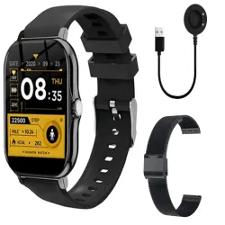 Smartwatch zegarek damski męski gumowy pasek sport BT rozmowy czarny-5907451378106