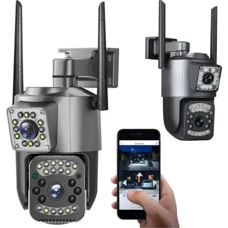 Kamera dwa obiektywy wifi ip zewnętrzna obrotowa CCTV detektor ruchu-5907451376461