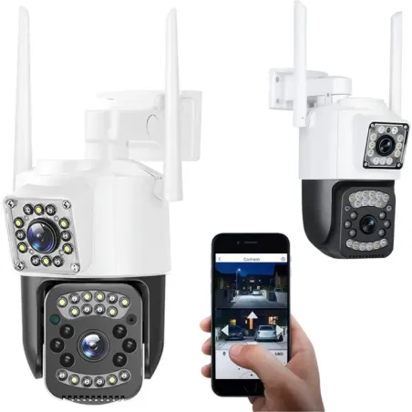 Kamera CCTV dwa obiektywy wifi ip zewnętrzna obrotowa detektor ruchu-5907451376454