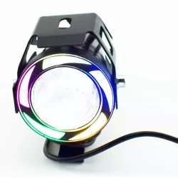 Halogen motocyklowy lampa 15W U7 LED z kolorowym ringiem kolor czarny