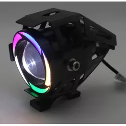 2xHalogen motocyklowy U7 LED z kolorowym ringiem+włącznik kolor czarny