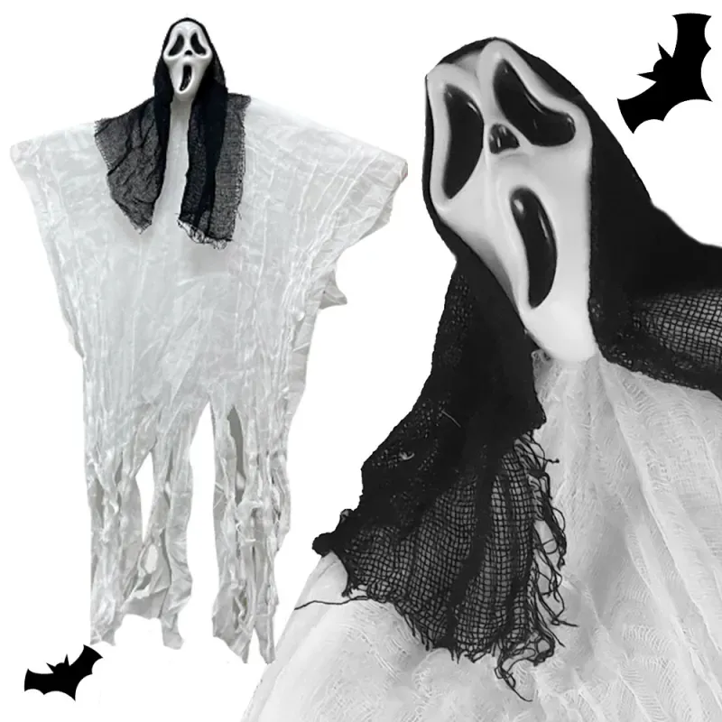 Dekoracja halloween wisząca ozdoba duch maska krzyk zjawa 90 cm-5907451362723