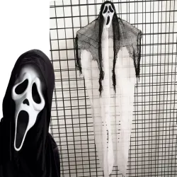 Dekoracja halloween wisząca ozdoba duch maska krzyk zjawa 90 cm-5907451362723