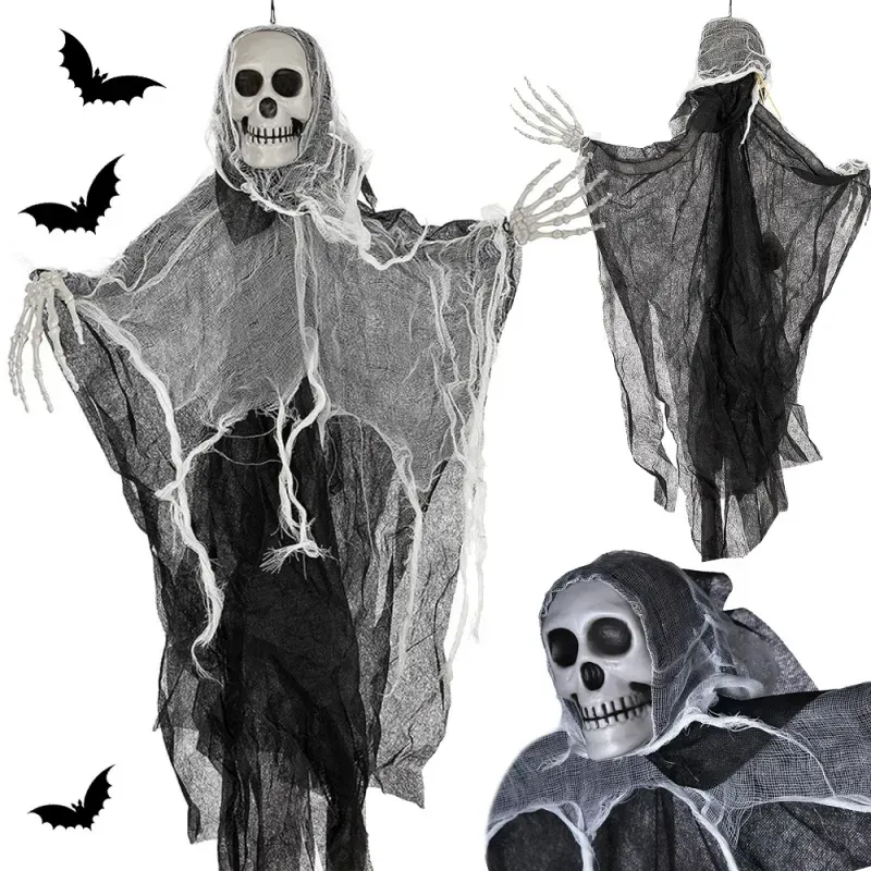 Dekoracja halloween wisząca ozdoba duch szkielet śmierć czaszka 80 cm-5907451362716