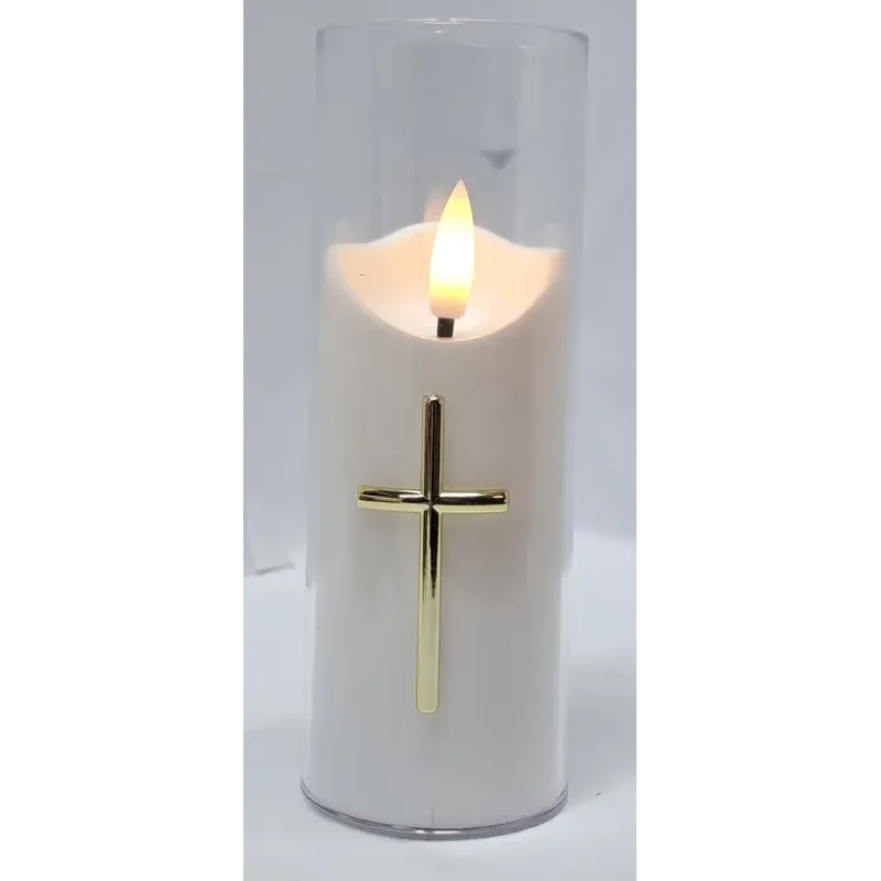 Świeca z krzyżem LED 5.5x15cm w osłonie z efektem płomienia 2xAA-5902202570914