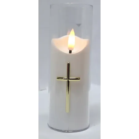 Świeca z krzyżem LED 5.5x15cm w osłonie z efektem płomienia 2xAA-5902202570914
