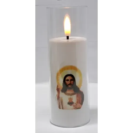 Świeca z św. obrazkiem LED 5.5x15cm w osłonie z efektem płomienia 2xAA-5902202570242