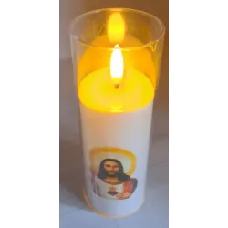 Świeca z św. obrazkiem LED 5.5x15cm w osłonie z efektem płomienia 2xAA-5902202570242