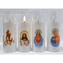 Świeca z św. obrazkiem LED 5.5x15cm w osłonie z efektem płomienia 2xAA-5902202570242