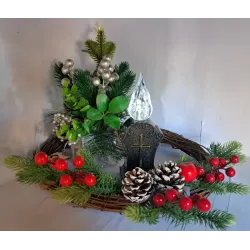 Znicz solarny LED żywy płomień dekoracyjny czarny z krzyżykiem na grub-5902202571614