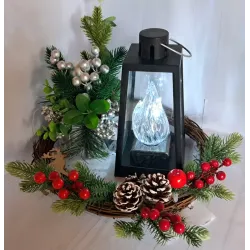 Lampion znicz LED żywy płomień czarna latarnia z uchem do wieszania-5902202571669