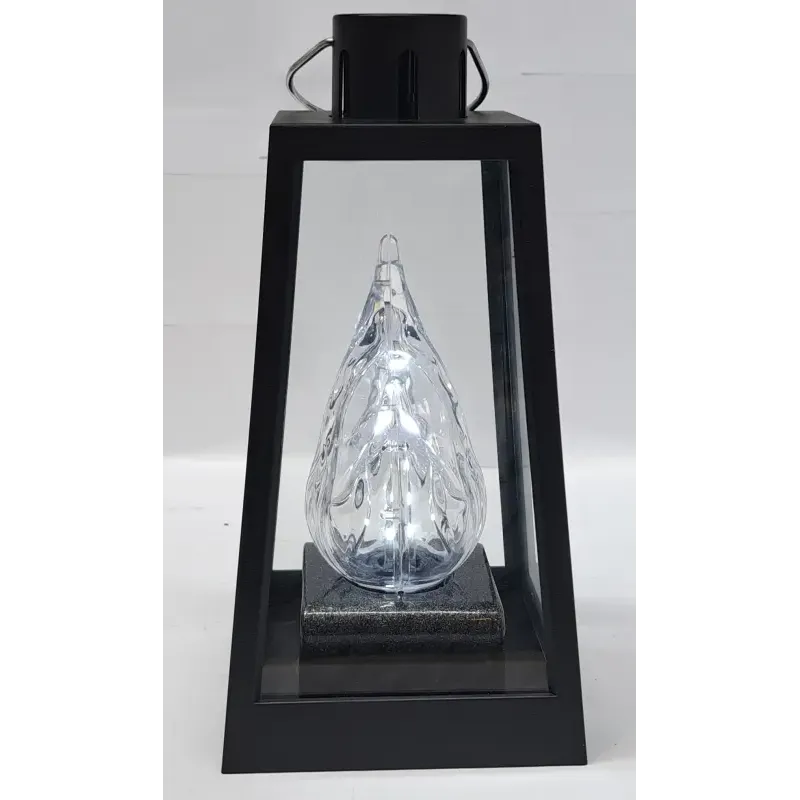 Lampion znicz LED żywy płomień czarna latarnia z uchem do wieszania-5902202571669