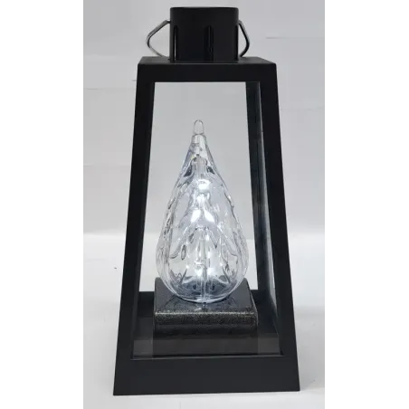 Lampion znicz LED żywy płomień czarna latarnia z uchem do wieszania-5902202571669