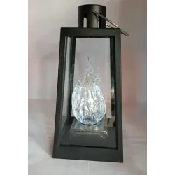 Lampion znicz LED żywy płomień czarna latarnia z uchem do wieszania-5902202571669