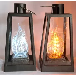 Lampion znicz LED żywy płomień czarna latarnia z uchem do wieszania-5902202571669