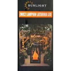 Lampion znicz LED żywy płomień czarna latarnia z uchem do wieszania-5902202571669