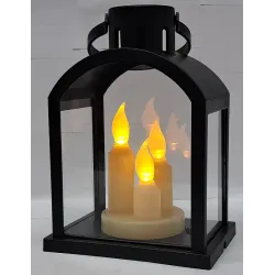 Lampion latarnia LED trzy świece czarna latarnia z uchem do wieszania-5901202474062