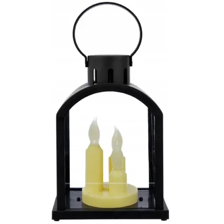 Lampion latarnia LED trzy świece czarna latarnia z uchem do wieszania-5901202474062