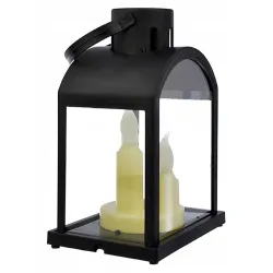 Lampion latarnia LED trzy świece czarna latarnia z uchem do wieszania-5901202474062