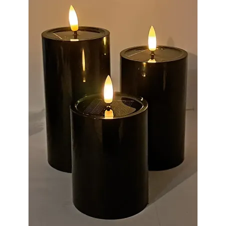 Świeca solarna LED 7.5cm czarna wodoodporna z efektem płomienia-