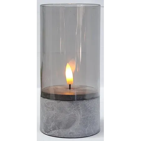 Świeca wkład LED 15x7cm żywy płomień w osłonie z szarą podstawą 2xAAA-5900202388331