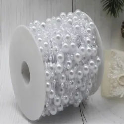 Girlanda perłowa biała perełki łańcuch na choinkę koraliki szpula 8mm 5m-5907451366448
