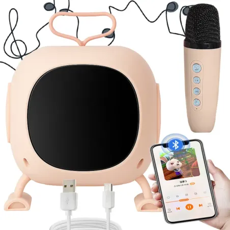 Głośnik bluetooth karaoke z mikrofonem led kolorowe kwadraty muzyka-5907451373064