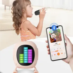 Głośnik bluetooth karaoke z mikrofonem led kolorowe kwadraty muzyka-5907451373064