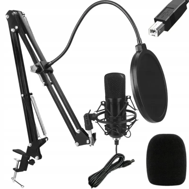 Mikrofon studyjny USB pojemnościowy statyw pop filtr kardioidalny-5907451375730