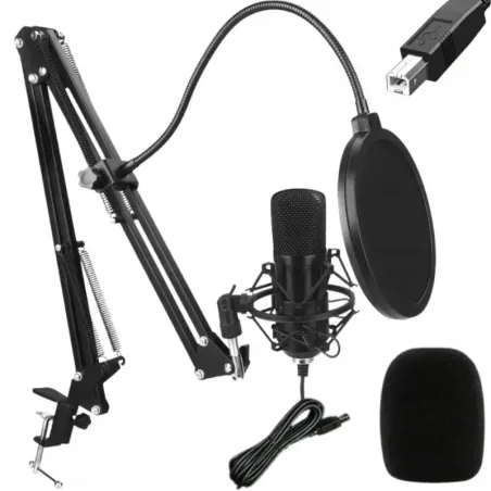 Mikrofon studyjny USB pojemnościowy statyw pop filtr kardioidalny-5907451375730