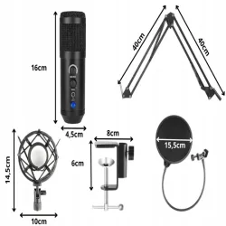 Mikrofon studyjny USB pojemnościowy statyw pop filtr kardioidalny-5907451375730