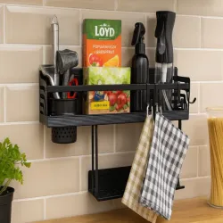 Półka na ścianę organizer kuchenny metalowy wiszący na przybory-5907451376638